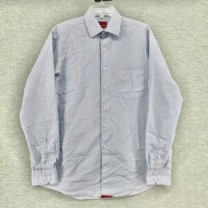 Alfani Button Up Shirt Mens M Blue Striped Fitted Stretch Easy Care Long Sleeve